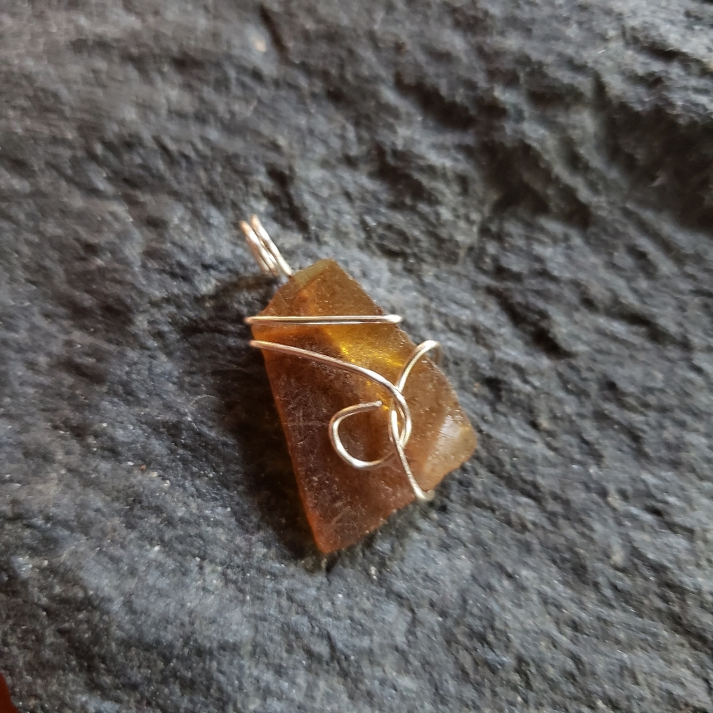 Handmade Wired Brown Sea Glass Pendant